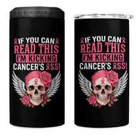 Funny Breast Cancer Survivor 4 in 1 Can Cooler Tumbler Im Kicking Cancers Ass Pink Ribbon Skull - Wonder Print Shop