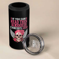 Funny Breast Cancer Survivor 4 in 1 Can Cooler Tumbler Im Kicking Cancers Ass Pink Ribbon Skull - Wonder Print Shop