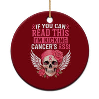 Funny Breast Cancer Survivor Ceramic Ornament Im Kicking Cancers Ass Pink Ribbon Skull - Wonder Print Shop
