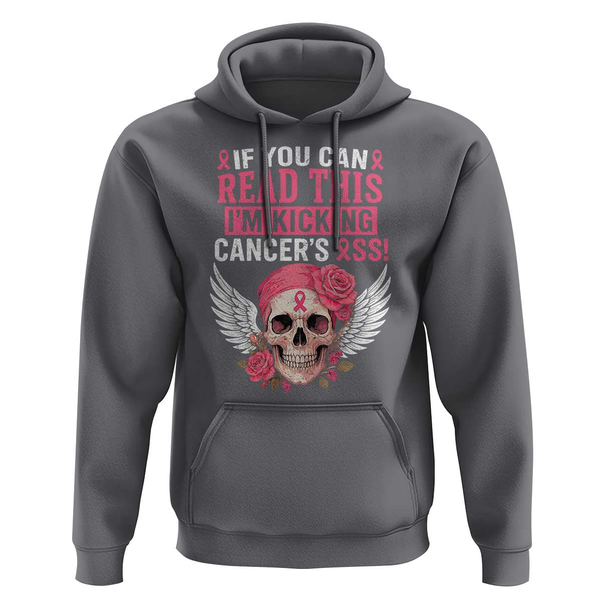 Funny Breast Cancer Survivor Hoodie Im Kicking Cancers Ass Pink Ribbon Skull - Wonder Print Shop