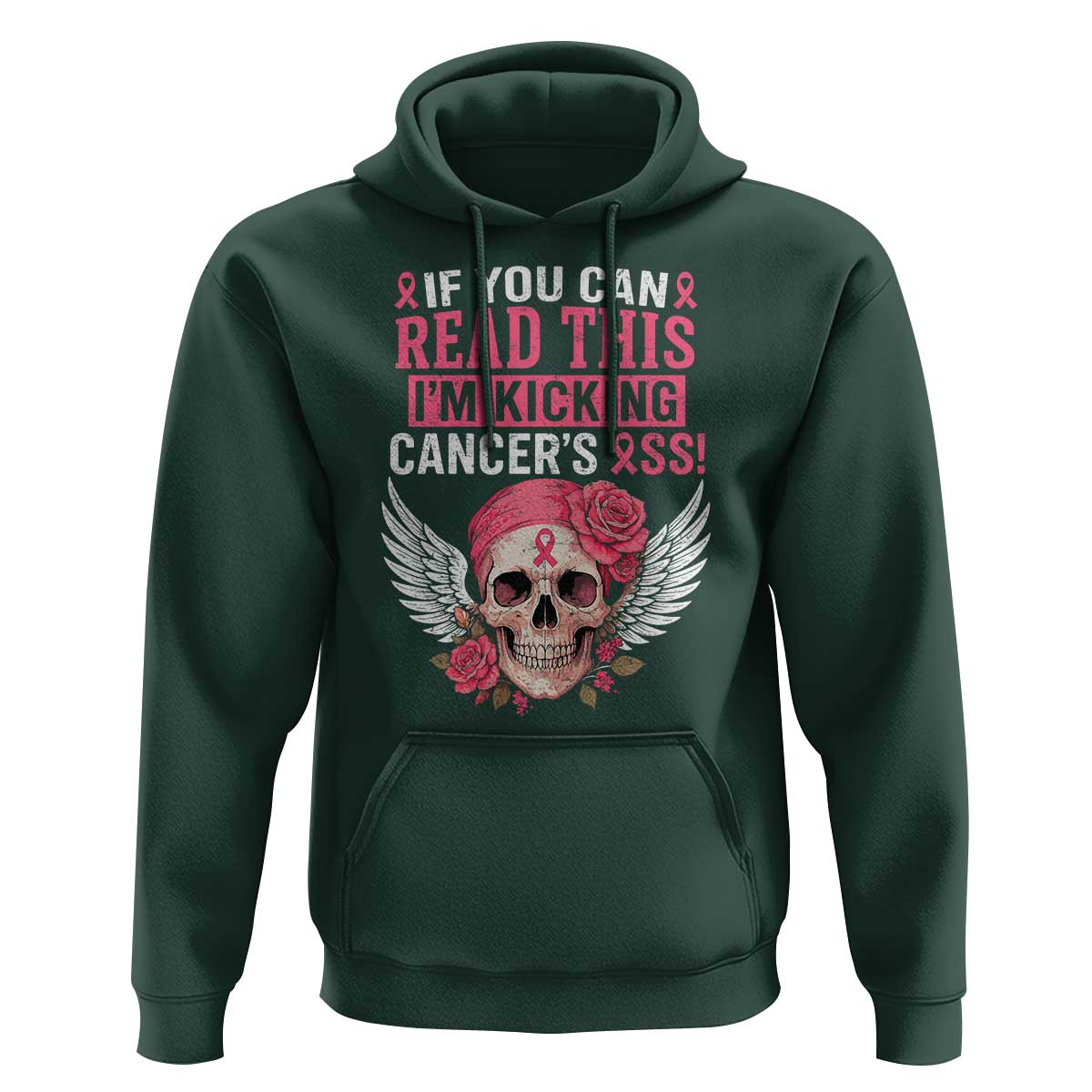 Funny Breast Cancer Survivor Hoodie Im Kicking Cancers Ass Pink Ribbon Skull - Wonder Print Shop