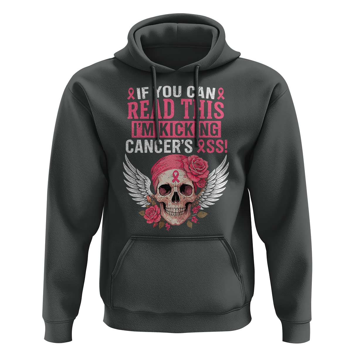 Funny Breast Cancer Survivor Hoodie Im Kicking Cancers Ass Pink Ribbon Skull - Wonder Print Shop