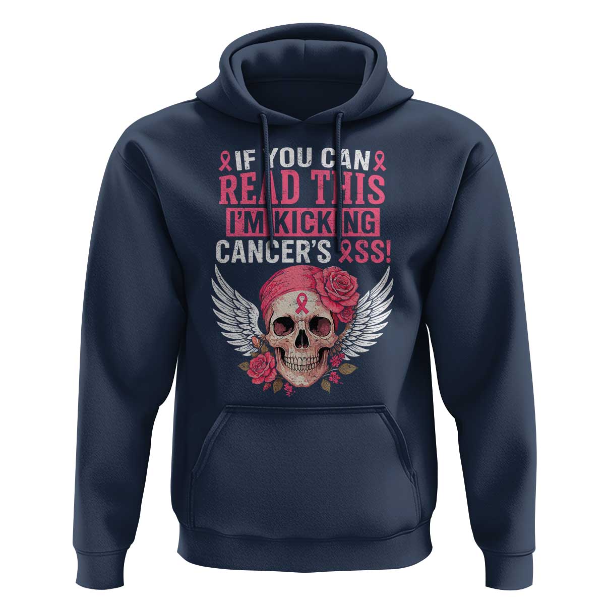 Funny Breast Cancer Survivor Hoodie Im Kicking Cancers Ass Pink Ribbon Skull - Wonder Print Shop