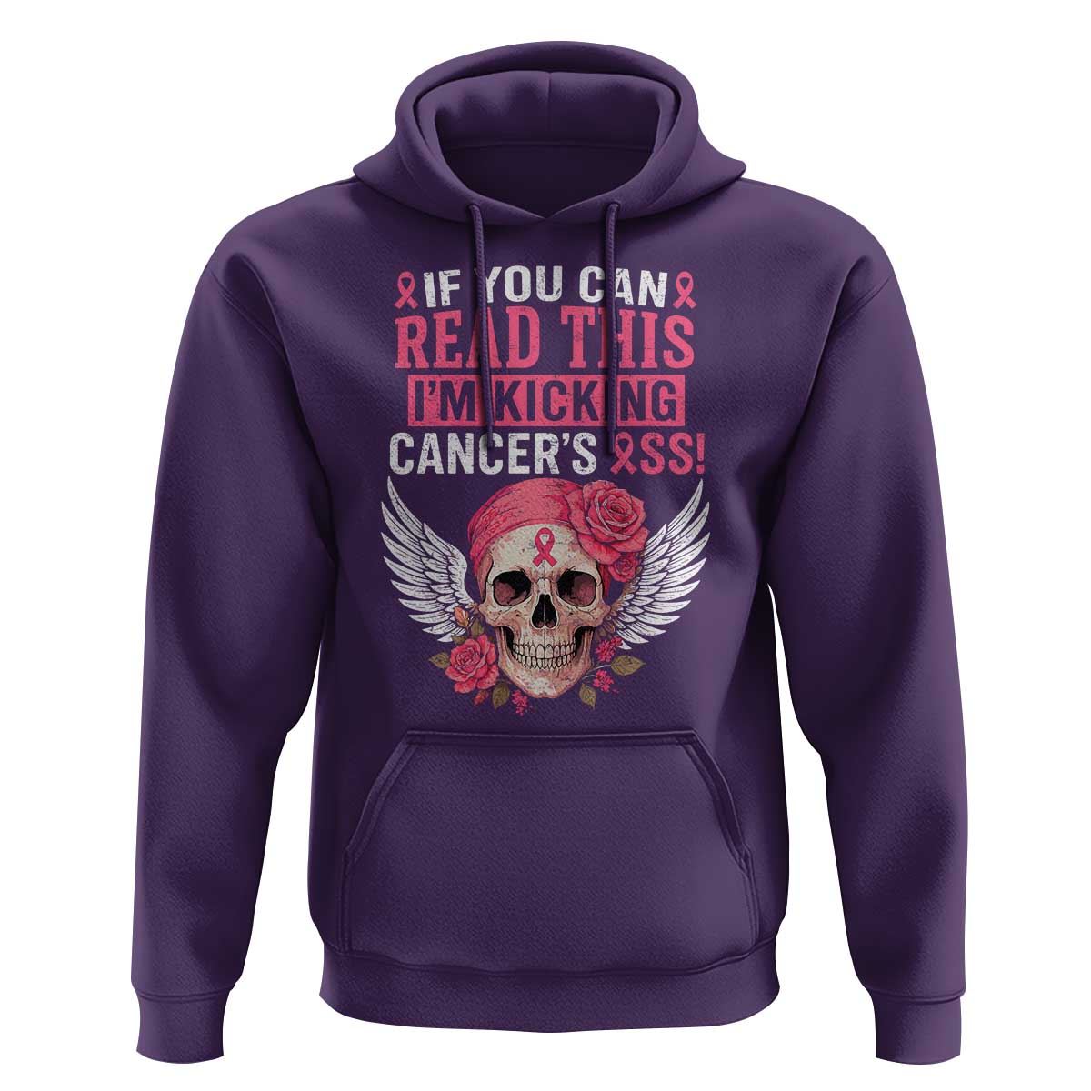 Funny Breast Cancer Survivor Hoodie Im Kicking Cancers Ass Pink Ribbon Skull - Wonder Print Shop