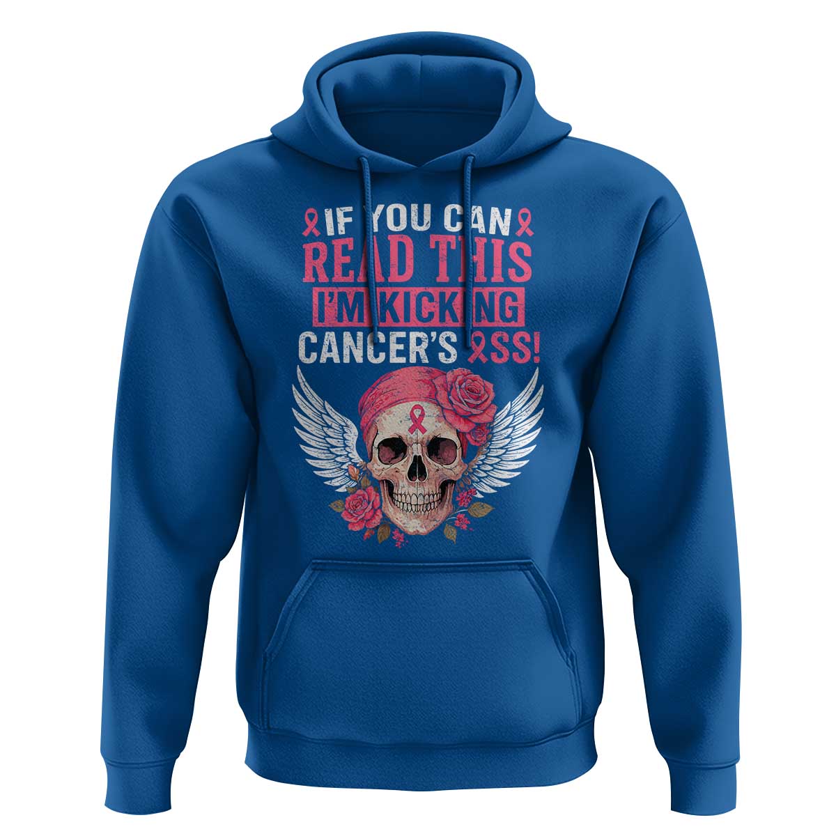 Funny Breast Cancer Survivor Hoodie Im Kicking Cancers Ass Pink Ribbon Skull - Wonder Print Shop