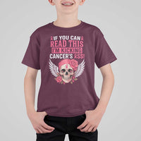 Funny Breast Cancer Survivor T Shirt For Kid Im Kicking Cancers Ass Pink Ribbon Skull - Wonder Print Shop