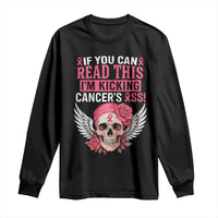 Funny Breast Cancer Survivor Long Sleeve Shirt Im Kicking Cancers Ass Pink Ribbon Skull - Wonder Print Shop