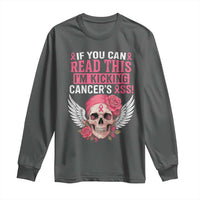 Funny Breast Cancer Survivor Long Sleeve Shirt Im Kicking Cancers Ass Pink Ribbon Skull - Wonder Print Shop