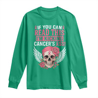 Funny Breast Cancer Survivor Long Sleeve Shirt Im Kicking Cancers Ass Pink Ribbon Skull - Wonder Print Shop