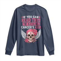 Funny Breast Cancer Survivor Long Sleeve Shirt Im Kicking Cancers Ass Pink Ribbon Skull - Wonder Print Shop