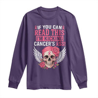 Funny Breast Cancer Survivor Long Sleeve Shirt Im Kicking Cancers Ass Pink Ribbon Skull - Wonder Print Shop
