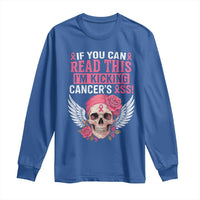 Funny Breast Cancer Survivor Long Sleeve Shirt Im Kicking Cancers Ass Pink Ribbon Skull - Wonder Print Shop