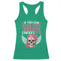 Funny Breast Cancer Survivor Racerback Tank Top Im Kicking Cancers Ass Pink Ribbon Skull - Wonder Print Shop