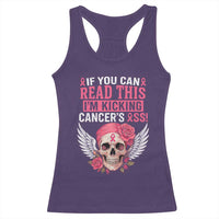 Funny Breast Cancer Survivor Racerback Tank Top Im Kicking Cancers Ass Pink Ribbon Skull - Wonder Print Shop