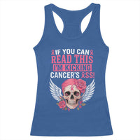 Funny Breast Cancer Survivor Racerback Tank Top Im Kicking Cancers Ass Pink Ribbon Skull - Wonder Print Shop