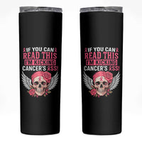 Funny Breast Cancer Survivor Skinny Tumbler Im Kicking Cancers Ass Pink Ribbon Skull - Wonder Print Shop