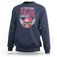 Funny Breast Cancer Survivor Sweatshirt Im Kicking Cancers Ass Pink Ribbon Skull - Wonder Print Shop