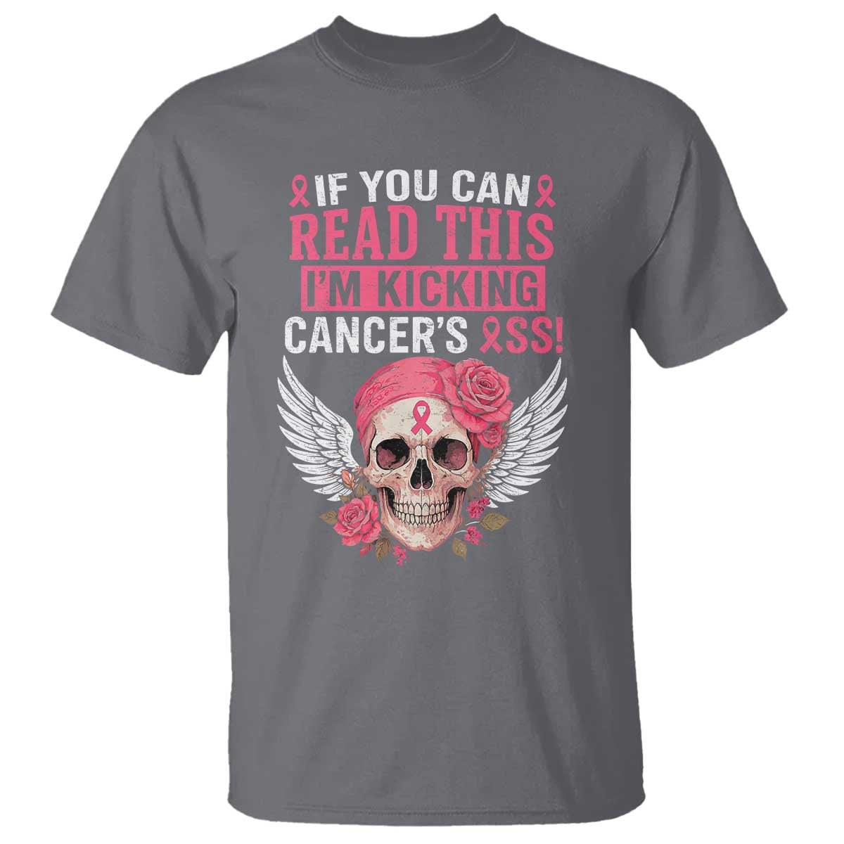 Funny Breast Cancer Survivor T Shirt Im Kicking Cancers Ass Pink Ribbon Skull - Wonder Print Shop