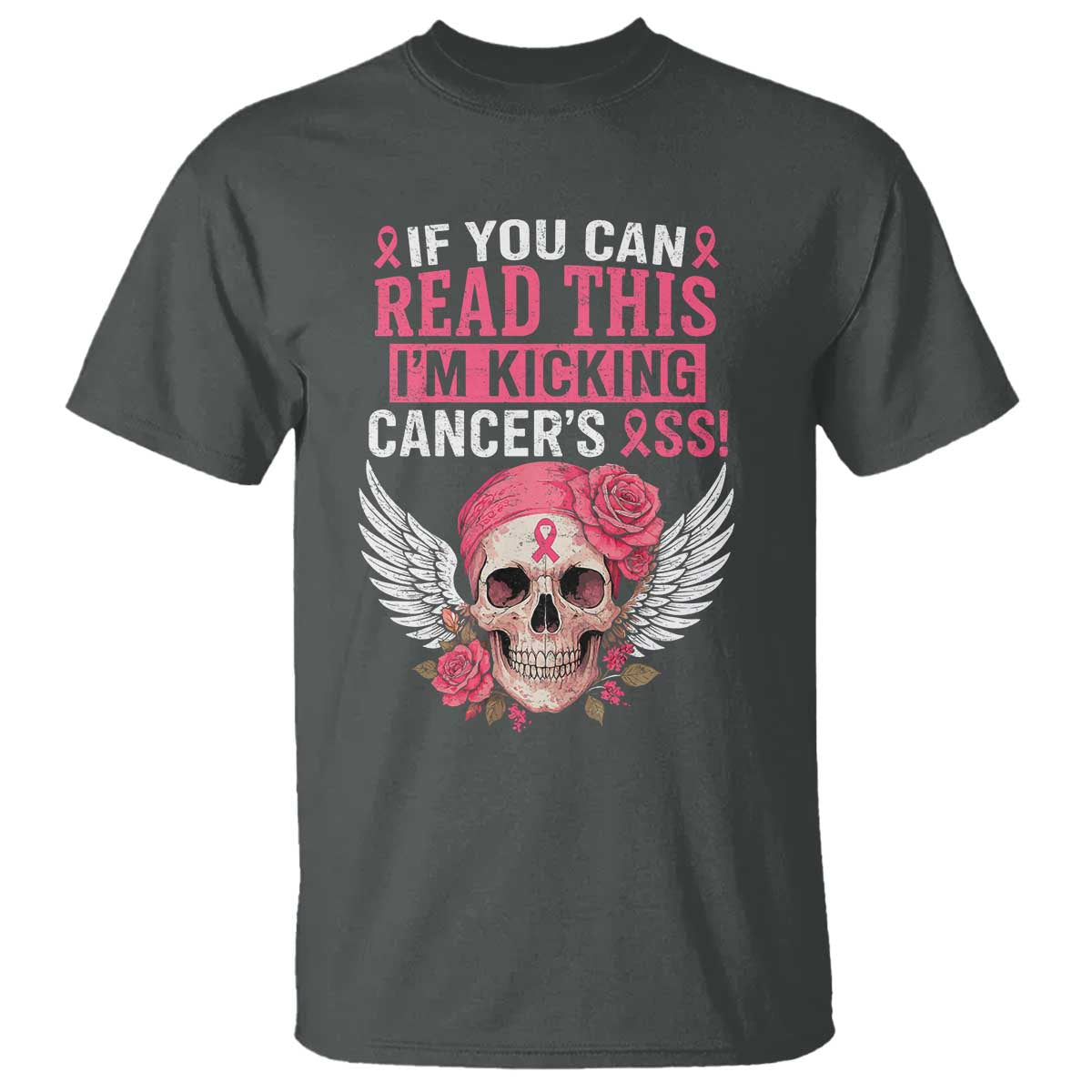 Funny Breast Cancer Survivor T Shirt Im Kicking Cancers Ass Pink Ribbon Skull - Wonder Print Shop