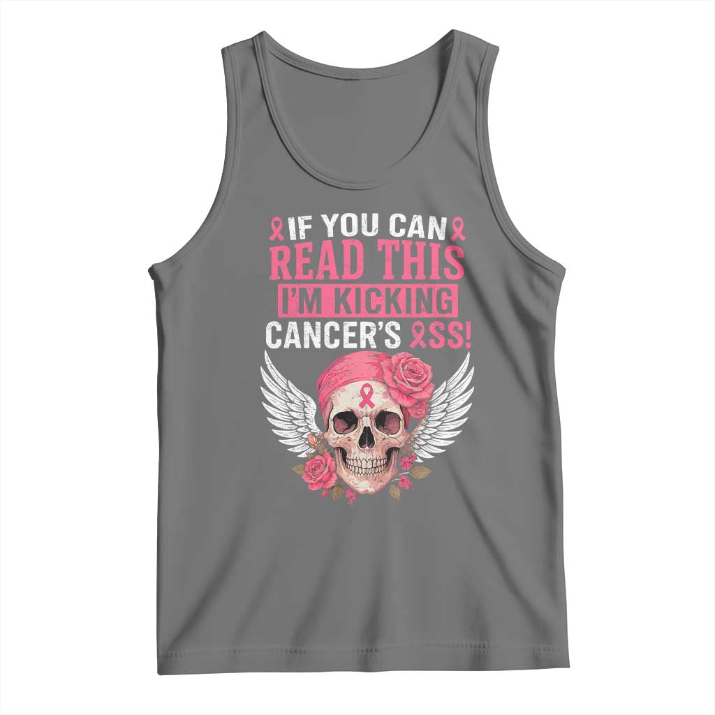 Funny Breast Cancer Survivor Tank Top Im Kicking Cancers Ass Pink Ribbon Skull - Wonder Print Shop