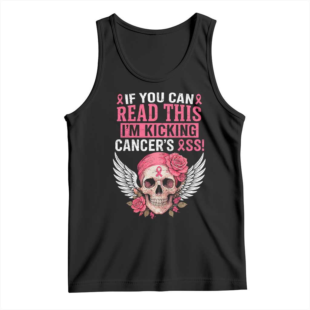 Funny Breast Cancer Survivor Tank Top Im Kicking Cancers Ass Pink Ribbon Skull - Wonder Print Shop