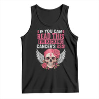 Funny Breast Cancer Survivor Tank Top Im Kicking Cancers Ass Pink Ribbon Skull - Wonder Print Shop