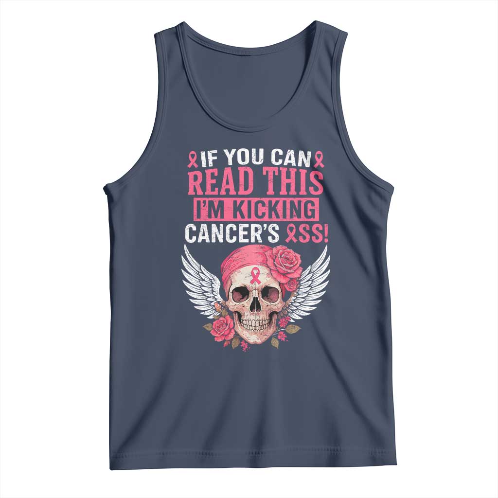 Funny Breast Cancer Survivor Tank Top Im Kicking Cancers Ass Pink Ribbon Skull - Wonder Print Shop