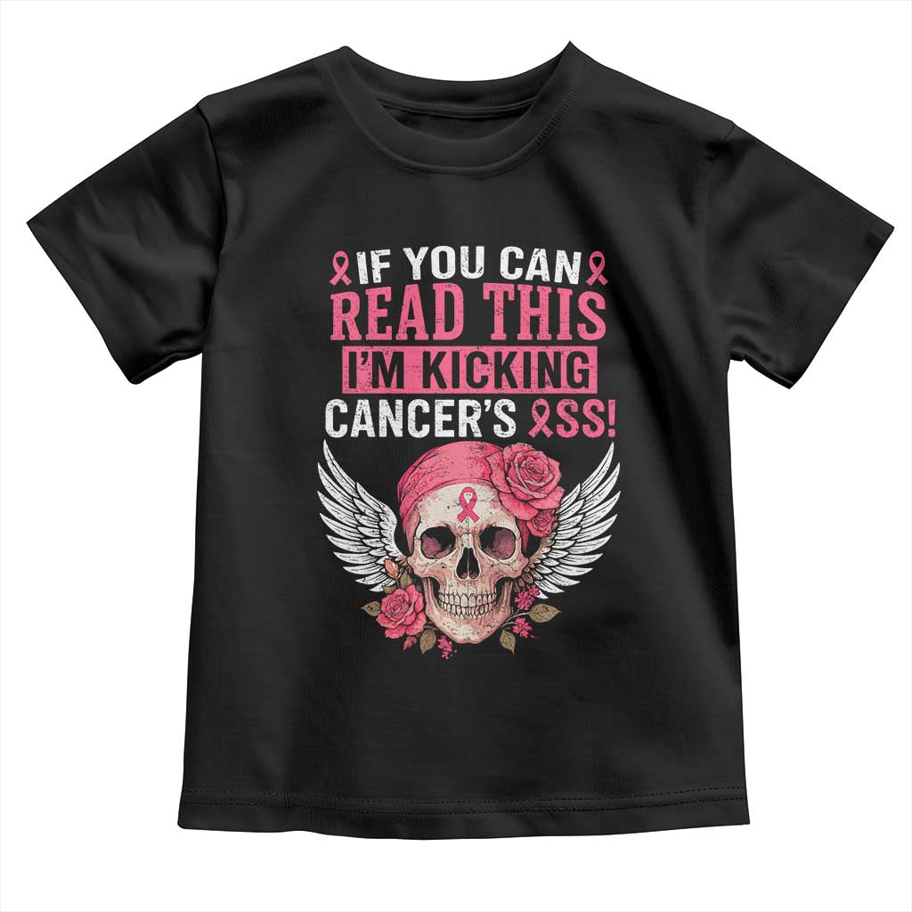 Funny Breast Cancer Survivor Toddler T Shirt Im Kicking Cancers Ass Pink Ribbon Skull - Wonder Print Shop