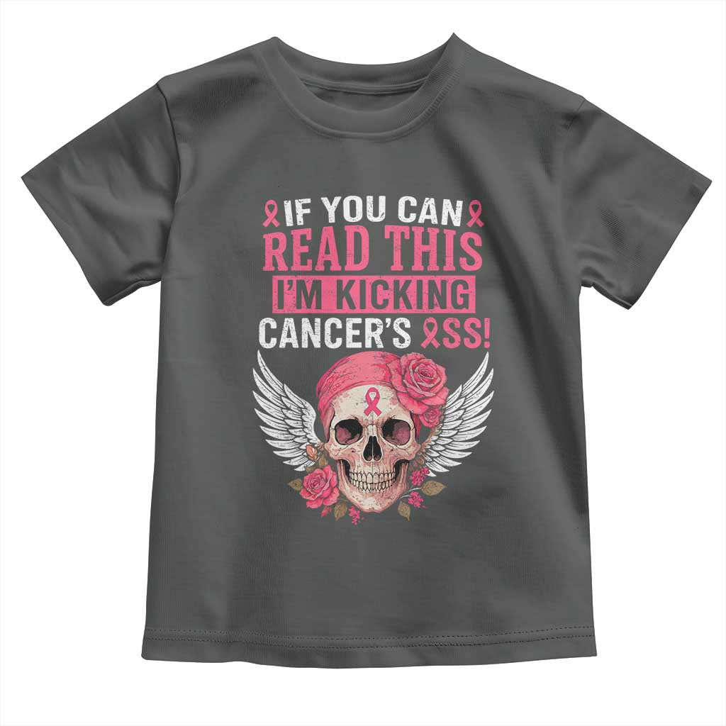 Funny Breast Cancer Survivor Toddler T Shirt Im Kicking Cancers Ass Pink Ribbon Skull - Wonder Print Shop