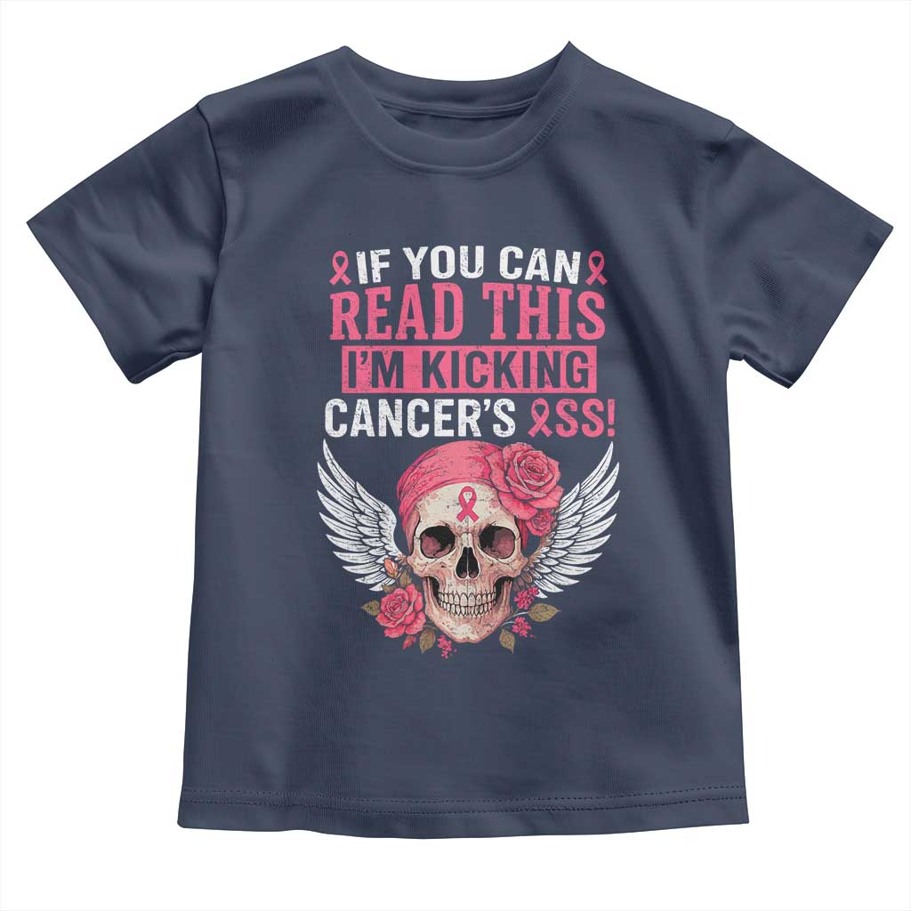Funny Breast Cancer Survivor Toddler T Shirt Im Kicking Cancers Ass Pink Ribbon Skull - Wonder Print Shop