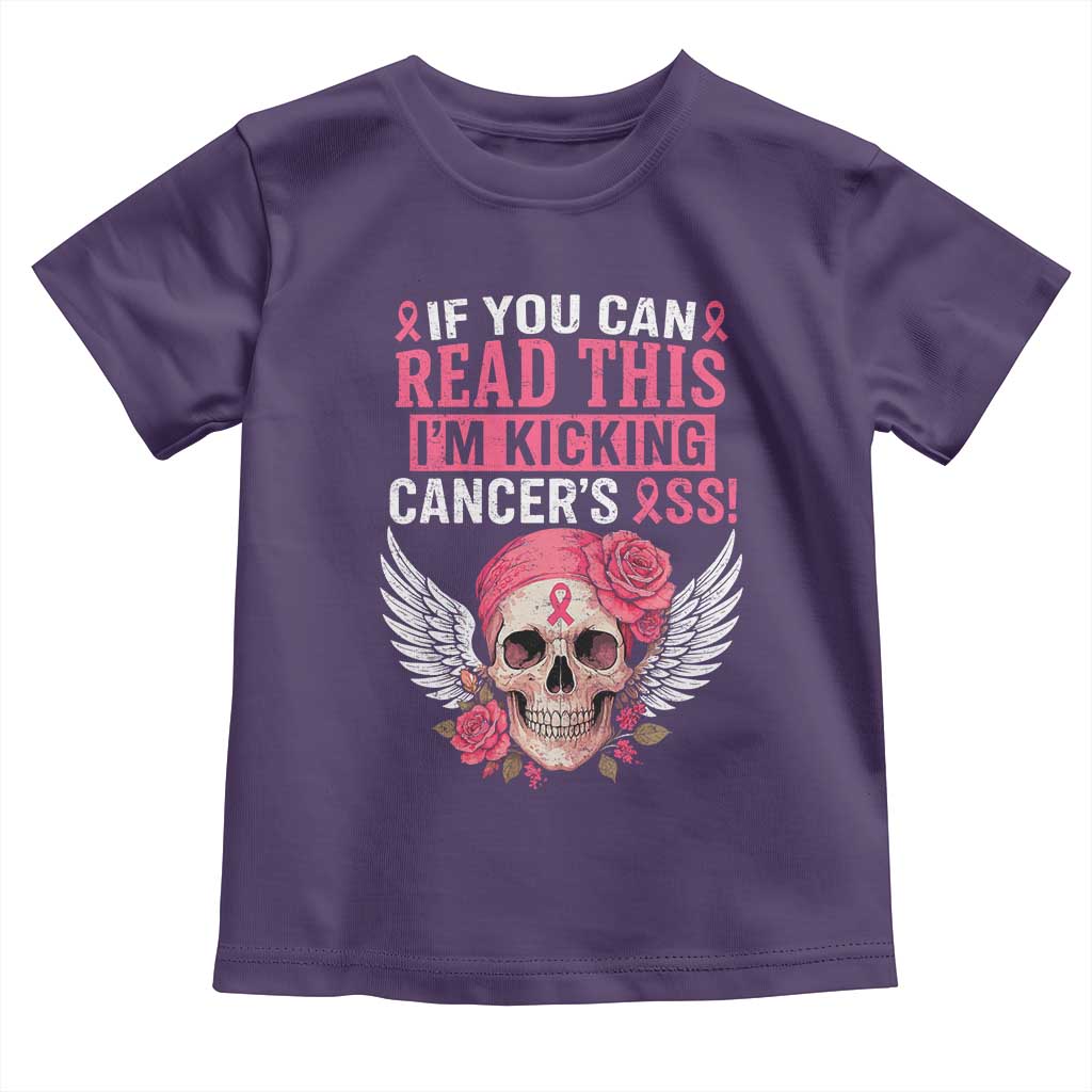 Funny Breast Cancer Survivor Toddler T Shirt Im Kicking Cancers Ass Pink Ribbon Skull - Wonder Print Shop