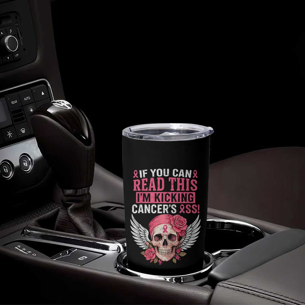 Funny Breast Cancer Survivor Tumbler Cup Im Kicking Cancers Ass Pink Ribbon Skull - Wonder Print Shop