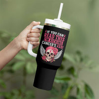 Funny Breast Cancer Survivor Tumbler With Handle Im Kicking Cancers Ass Pink Ribbon Skull - Wonder Print Shop