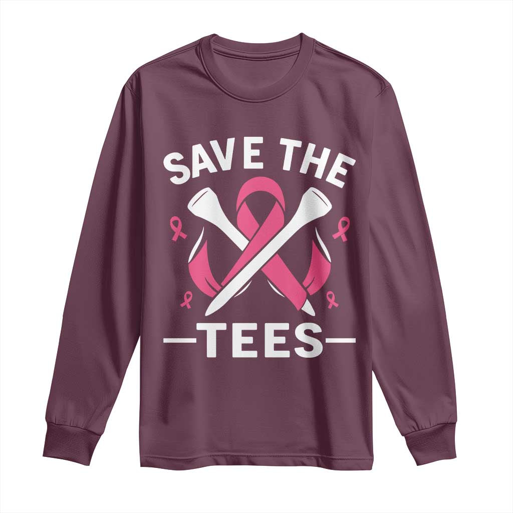 Breast Cancer Awareness Pink Ribbon Golf Long Sleeve Shirt Funny Save The Tees - Wonder Print Shop