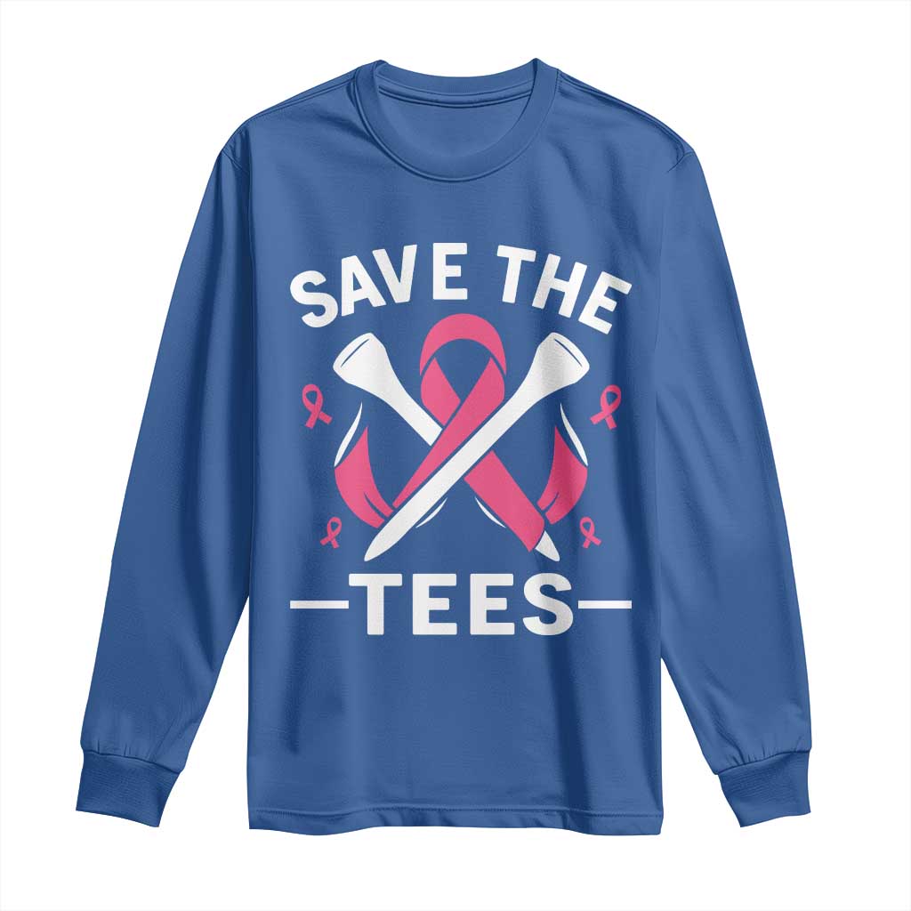 Breast Cancer Awareness Pink Ribbon Golf Long Sleeve Shirt Funny Save The Tees - Wonder Print Shop