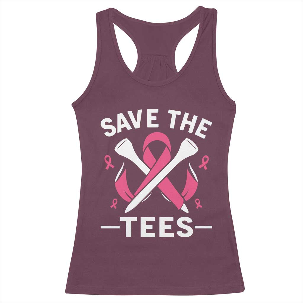 Breast Cancer Awareness Pink Ribbon Golf Racerback Tank Top Funny Save The Tees - Wonder Print Shop