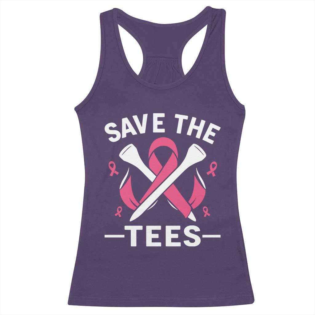 Breast Cancer Awareness Pink Ribbon Golf Racerback Tank Top Funny Save The Tees - Wonder Print Shop