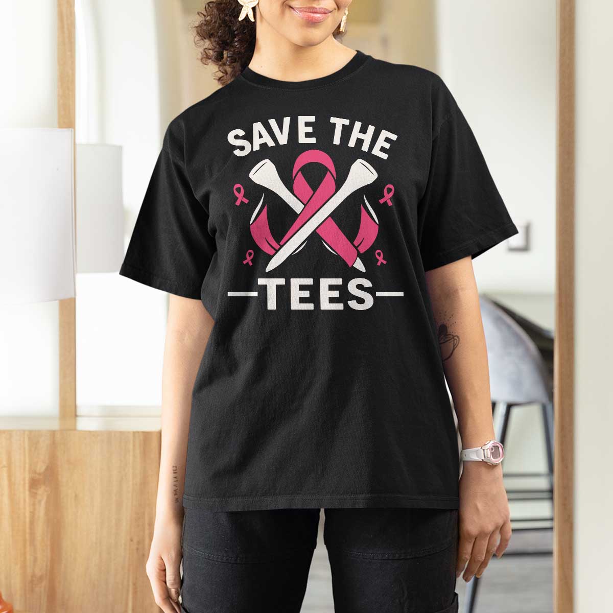 Breast Cancer Awareness Pink Ribbon Golf T Shirt For Women Funny Save The Tees - Wonder Print Shop