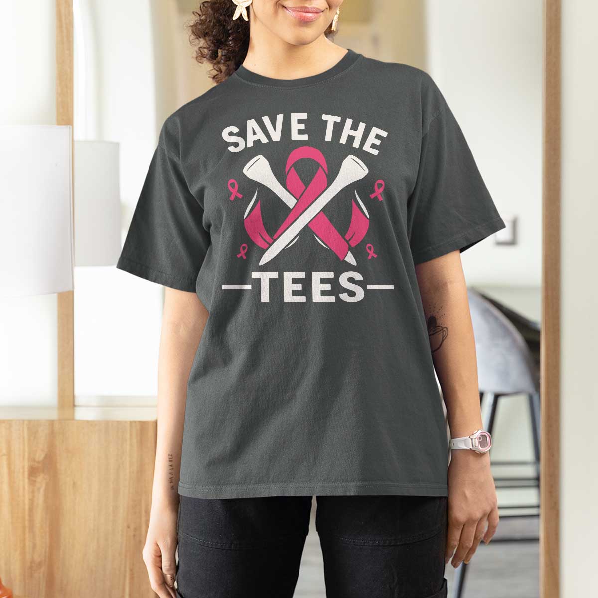 Breast Cancer Awareness Pink Ribbon Golf T Shirt For Women Funny Save The Tees - Wonder Print Shop