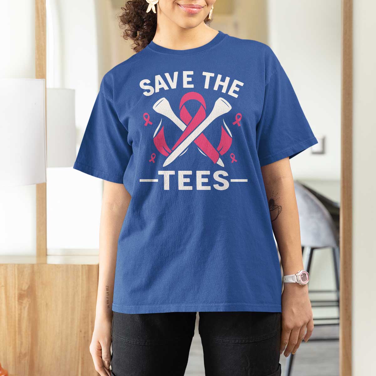 Breast Cancer Awareness Pink Ribbon Golf T Shirt For Women Funny Save The Tees - Wonder Print Shop