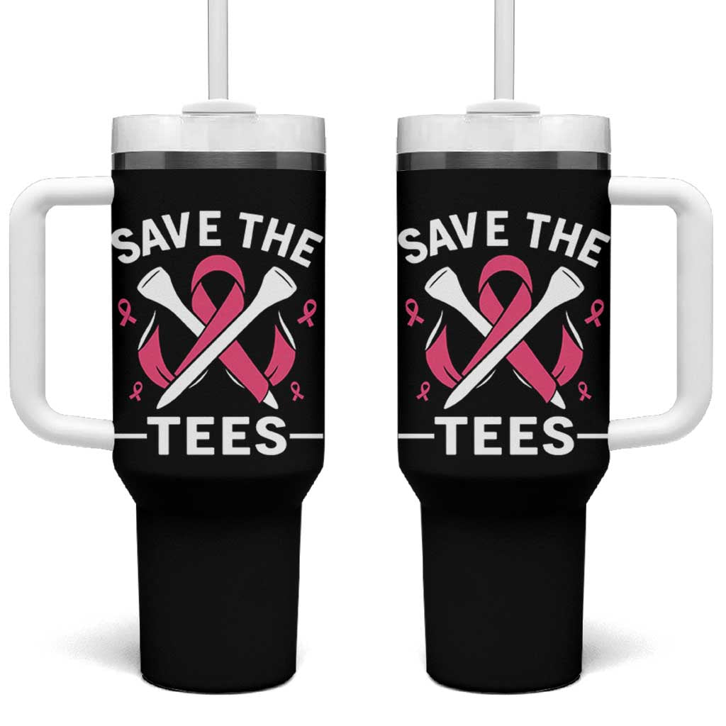 Breast Cancer Awareness Pink Ribbon Golf Tumbler With Handle Funny Save The Tees - Wonder Print Shop