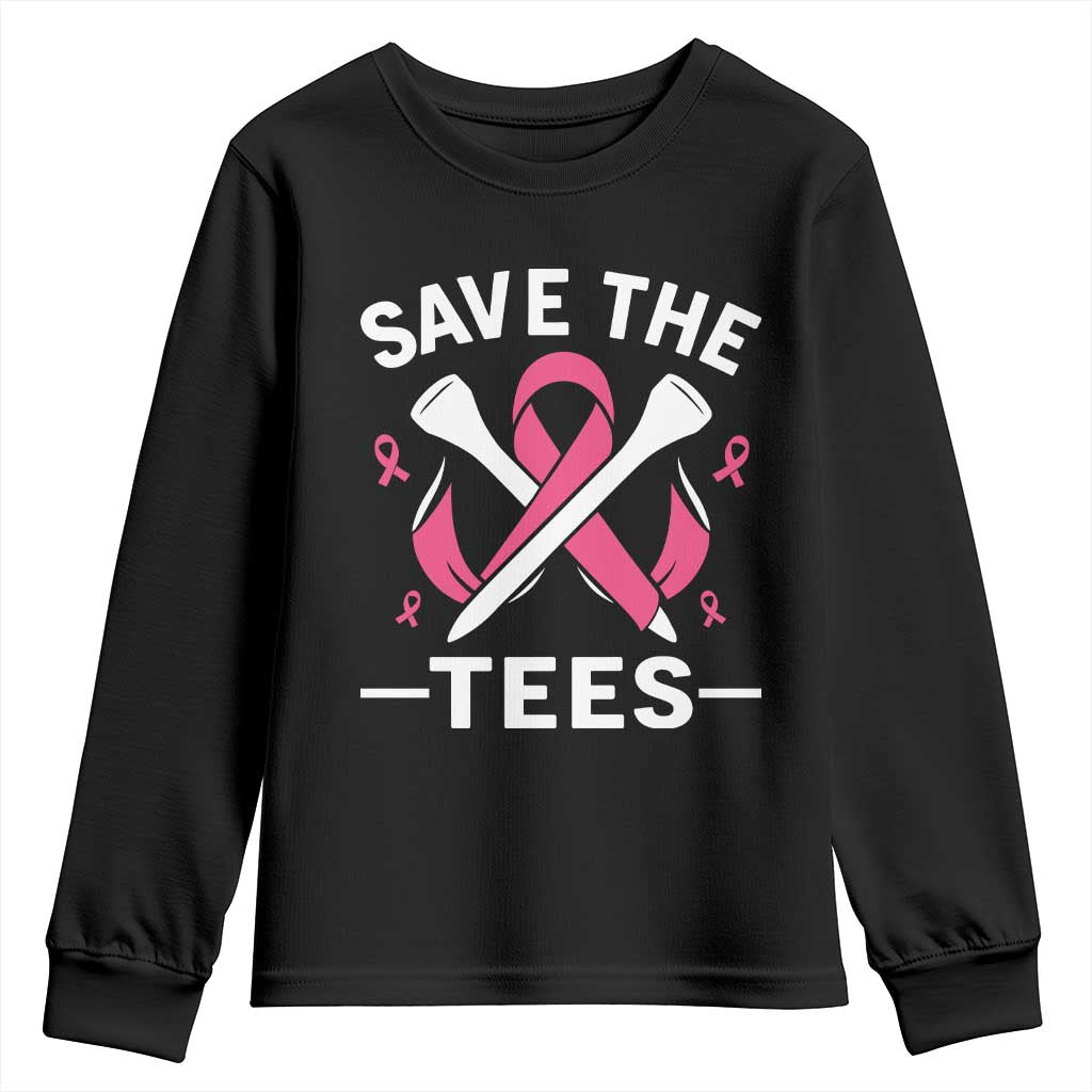 Breast Cancer Awareness Pink Ribbon Golf Youth Sweatshirt Funny Save The Tees - Wonder Print Shop
