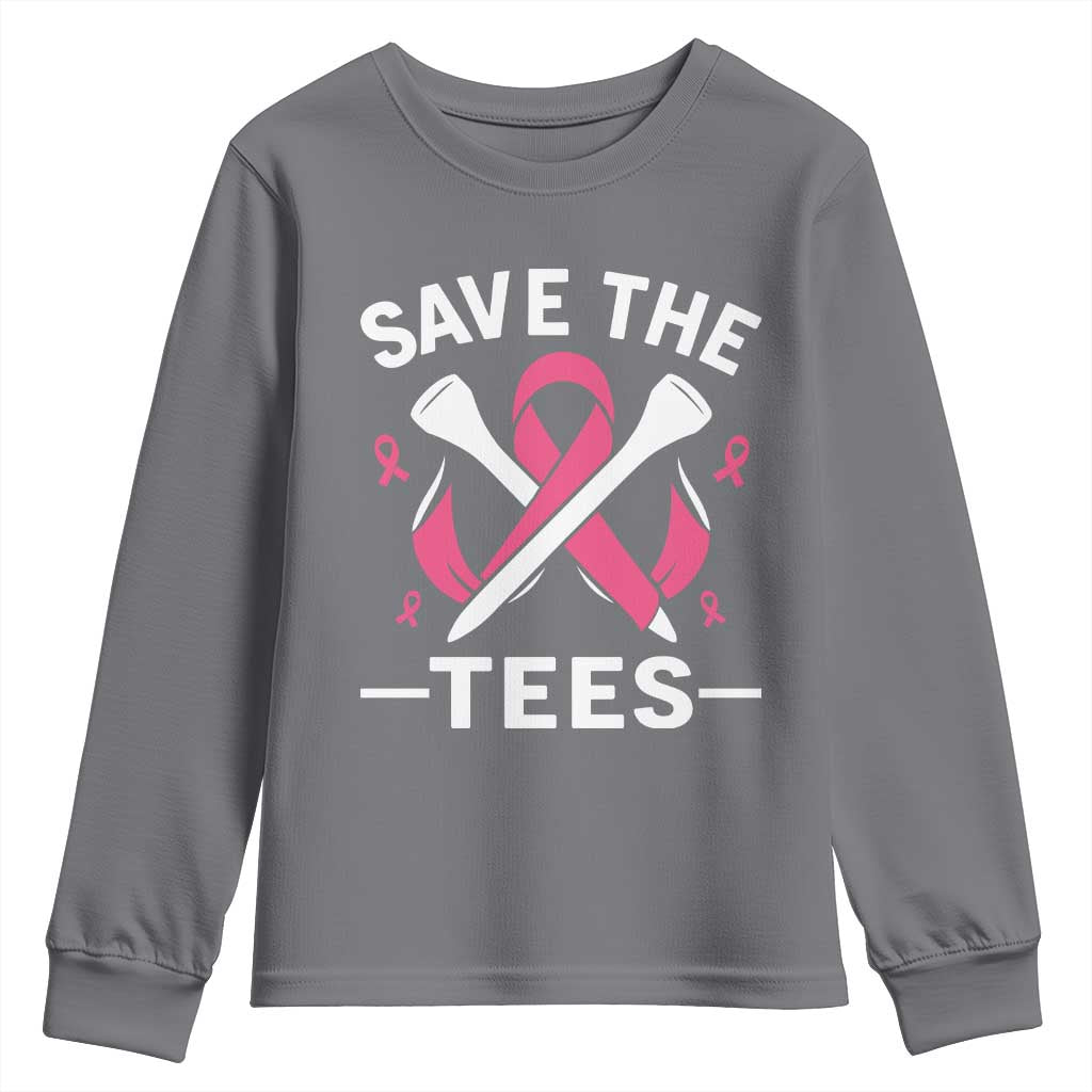 Breast Cancer Awareness Pink Ribbon Golf Youth Sweatshirt Funny Save The Tees - Wonder Print Shop