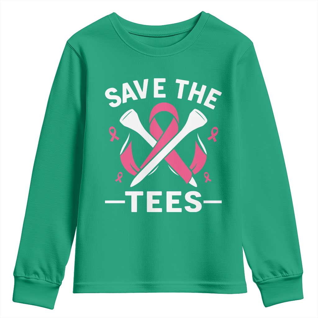 Breast Cancer Awareness Pink Ribbon Golf Youth Sweatshirt Funny Save The Tees - Wonder Print Shop