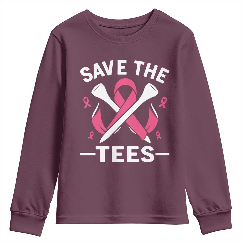 Breast Cancer Awareness Pink Ribbon Golf Youth Sweatshirt Funny Save The Tees - Wonder Print Shop