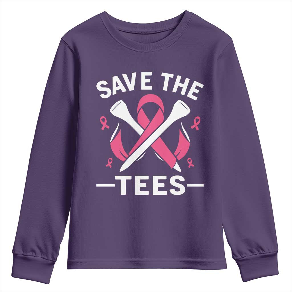 Breast Cancer Awareness Pink Ribbon Golf Youth Sweatshirt Funny Save The Tees - Wonder Print Shop