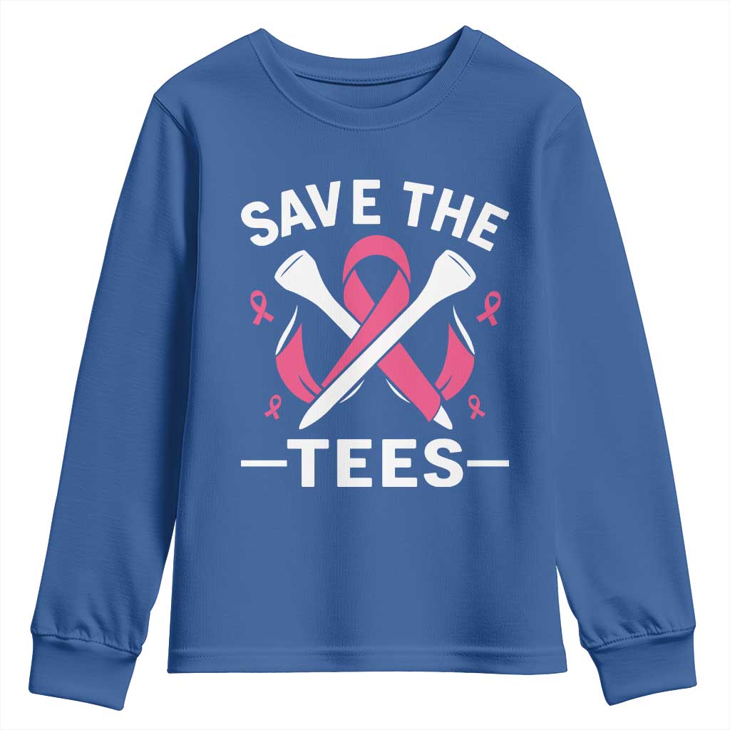 Breast Cancer Awareness Pink Ribbon Golf Youth Sweatshirt Funny Save The Tees - Wonder Print Shop