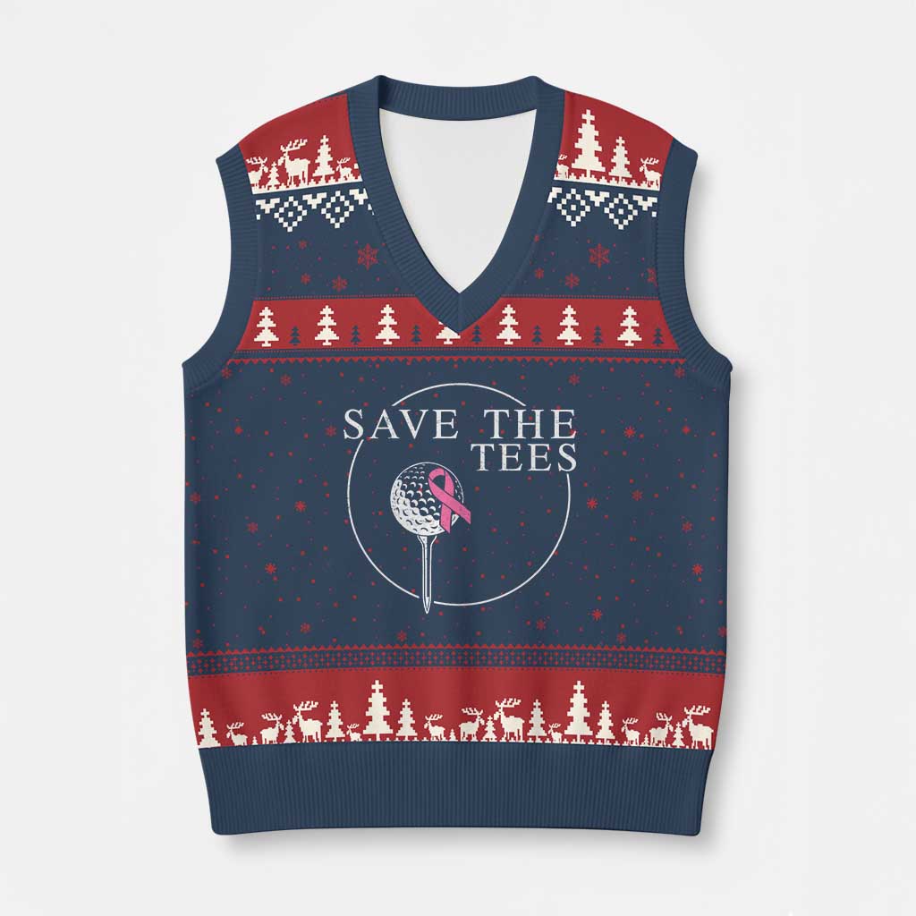 Breast Cancer Awareness Golf V-Neck Knit Sweater Vest Pink Ribbon Save The Tees Fundraiser Team - Wonder Print Shop