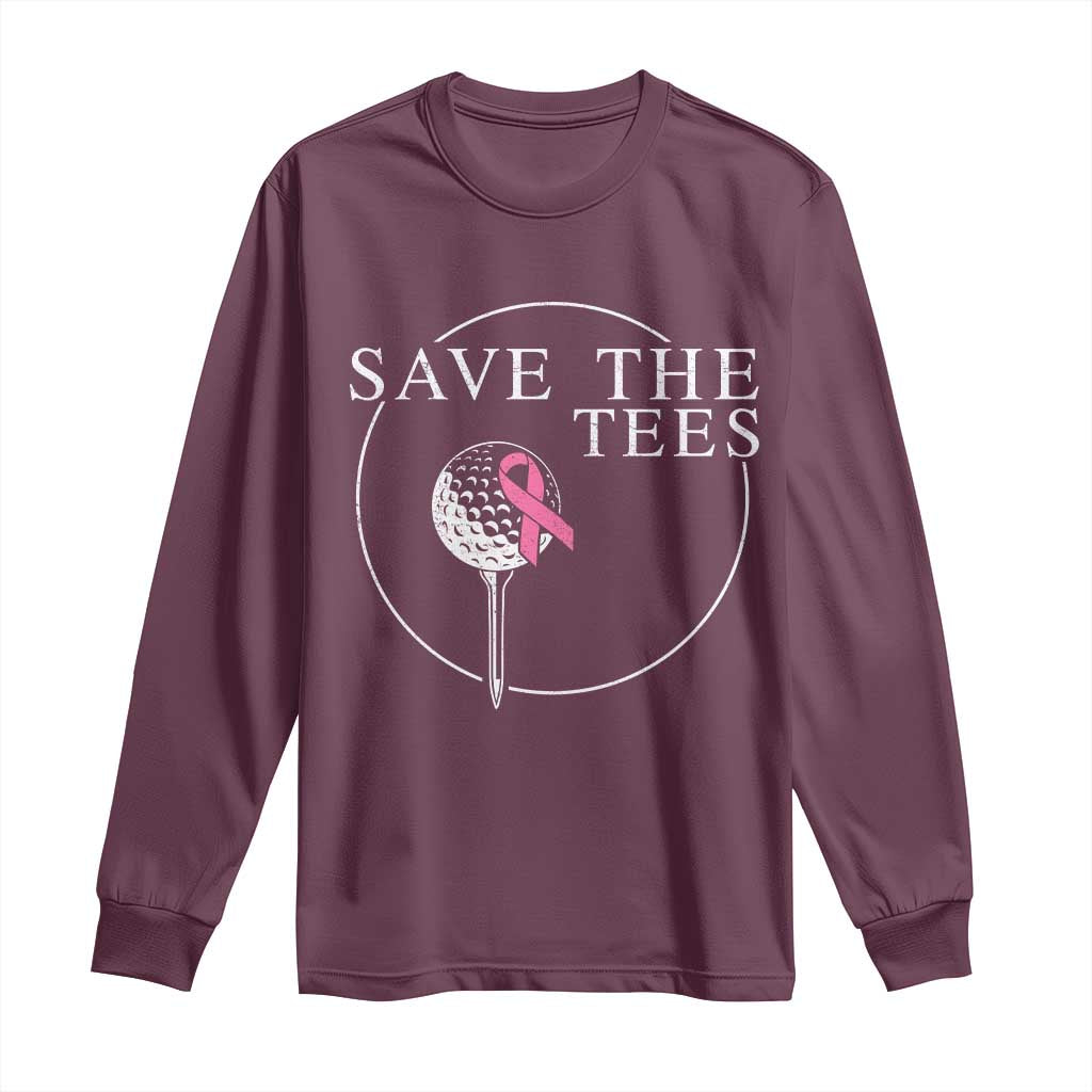 Breast Cancer Awareness Golf Long Sleeve Shirt Pink Ribbon Save The Tees Fundraiser Team - Wonder Print Shop
