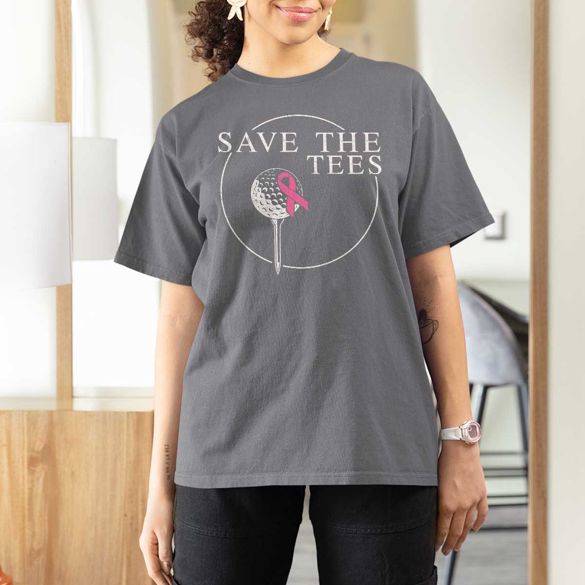 Breast Cancer Awareness Golf T Shirt For Women Pink Ribbon Save The Tees Fundraiser Team - Wonder Print Shop